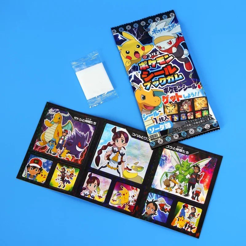 Every layer of this gum was collectable. I'd never reach the gum. Japanese Tsurisage sold eight-piece gum strips with Pokémon wrappers, stamped gum and a sticker per piece.
